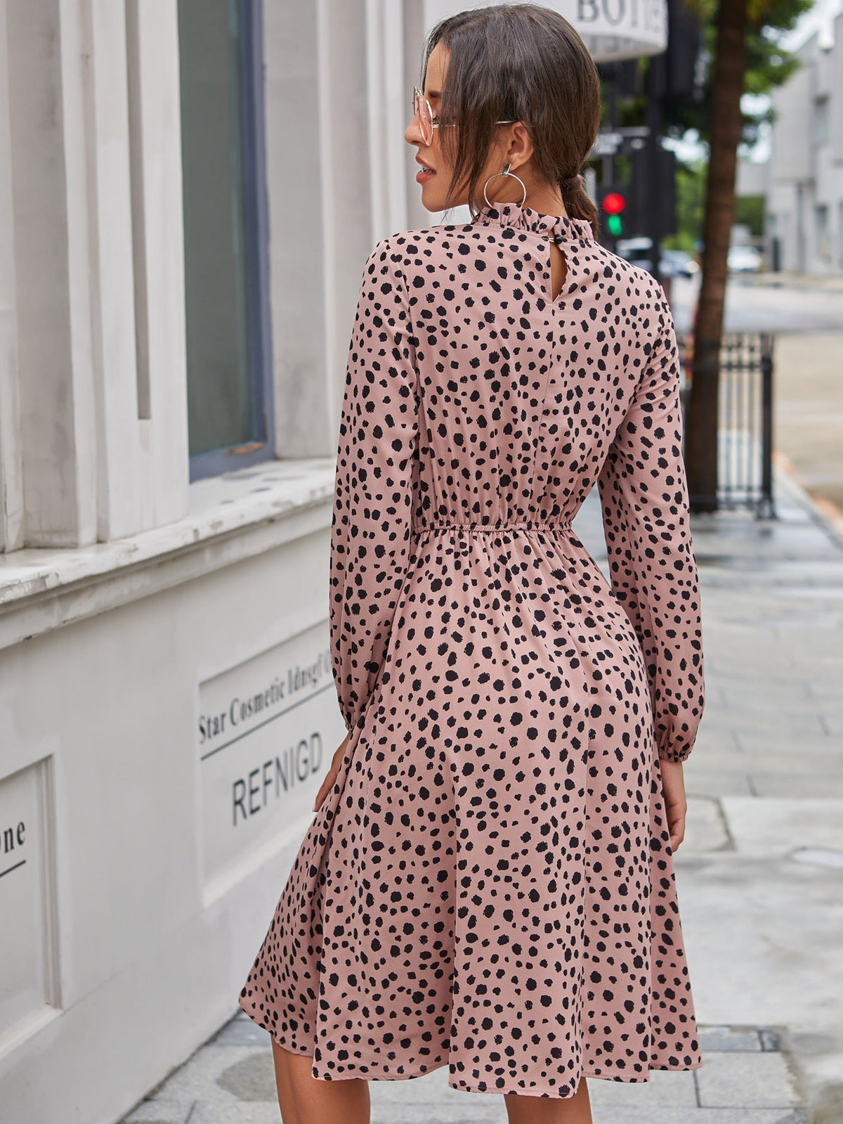 KittenAlarm - Disty Floral Mock Neck Elastic Wasit Dress