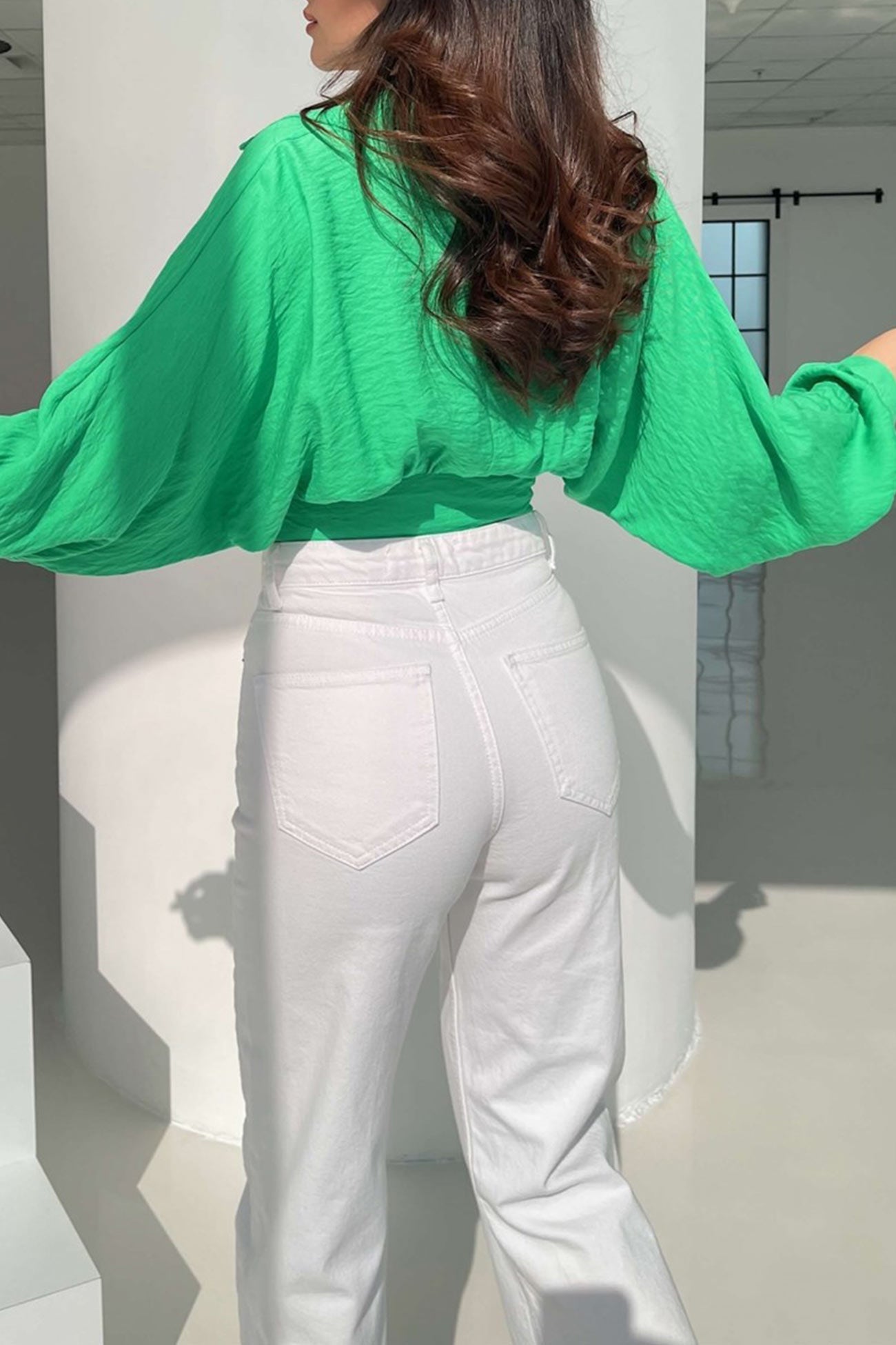 Dolman Sleeve Tie-up Cropped Blouse - Fashionpara