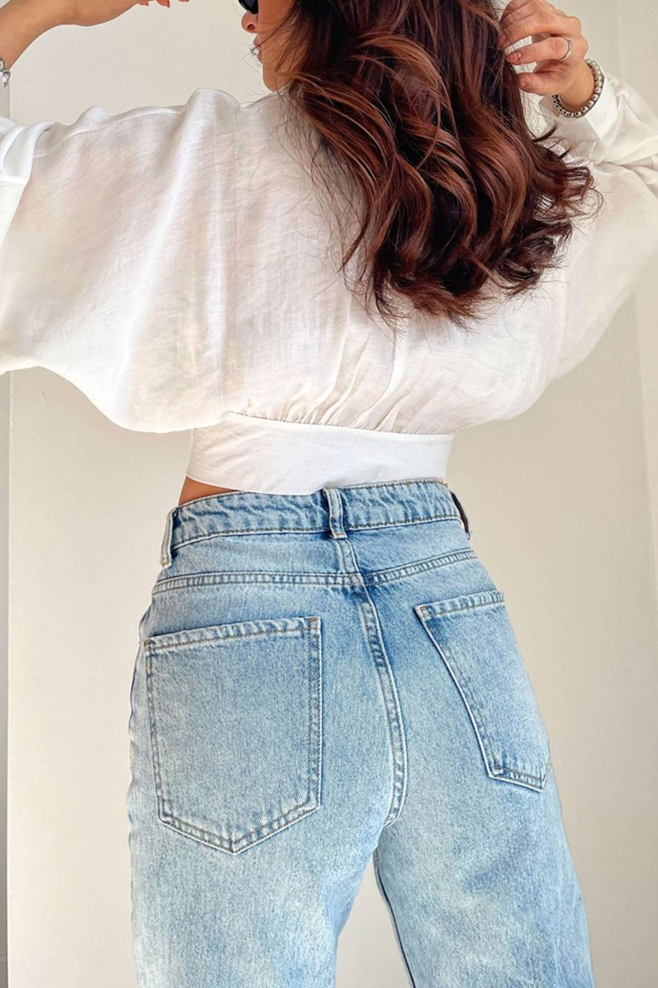 Dolman Sleeve Tie-up Cropped Blouse - Fashionpara