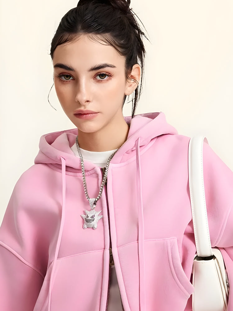 Double Zip-Up Cropped Hoodie - Fashionpara