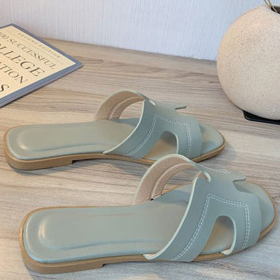 Square Head Open-toe Flat Sandal Slippers - Mislish