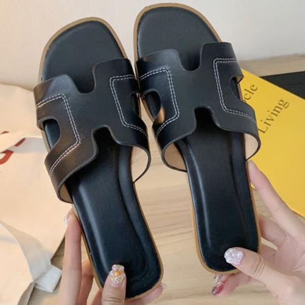 Square Head Open-toe Flat Sandal Slippers - Mislish