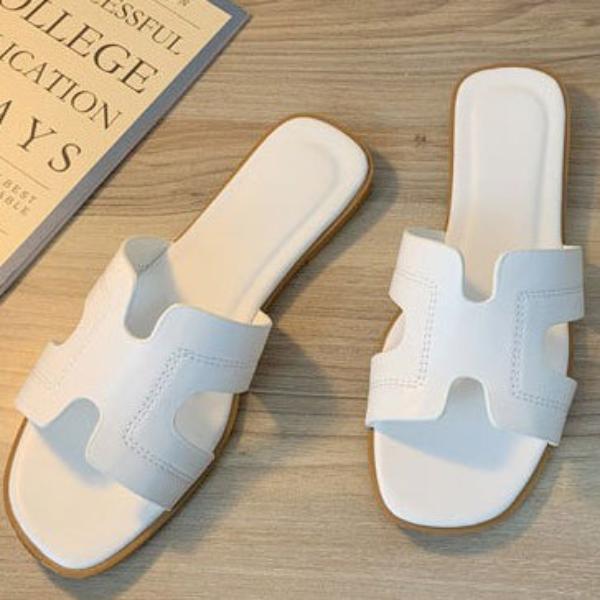 Square Head Open-toe Flat Sandal Slippers - Mislish