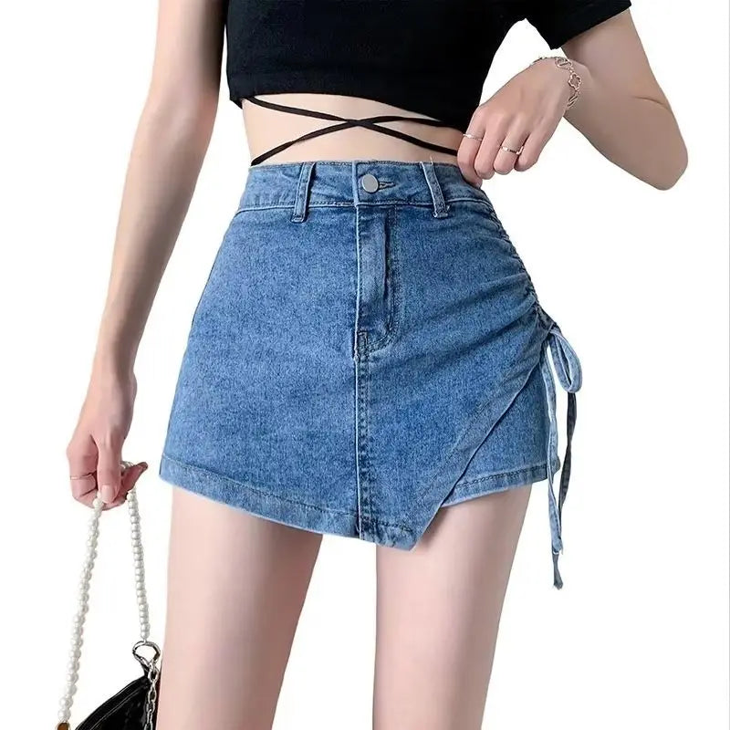 Drawstring Khaki Casual Skirt