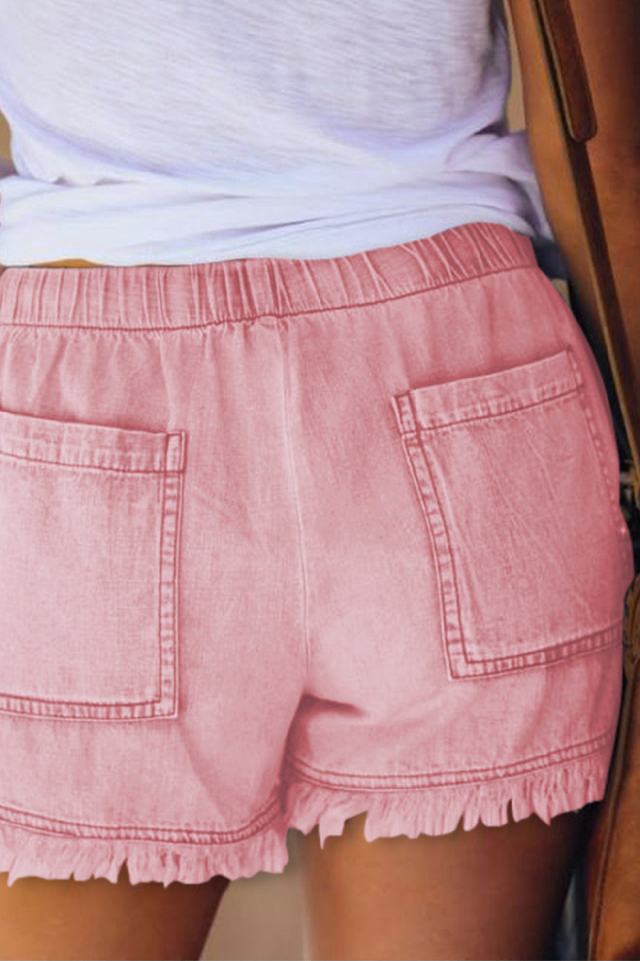 Drawstring Waist Raw Edge Denim Shorts