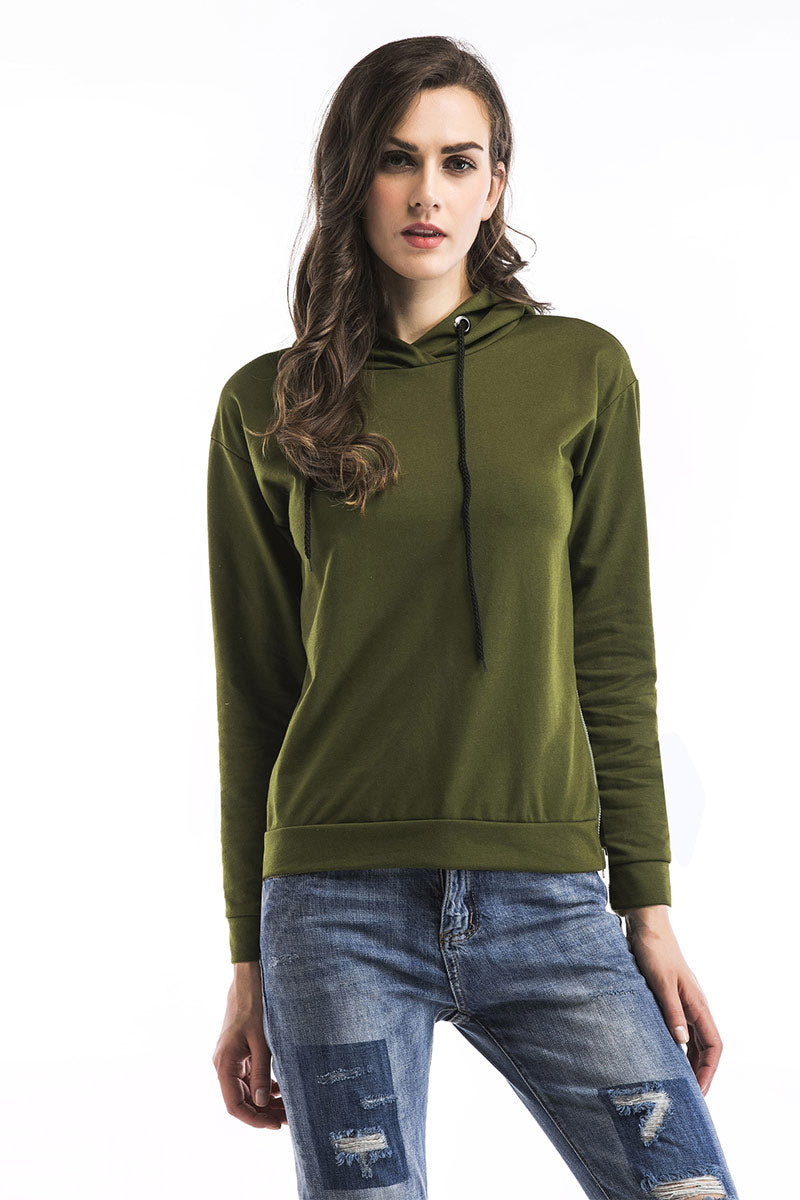 Drawstring Zip Up Side Sweatshirt - Mislish