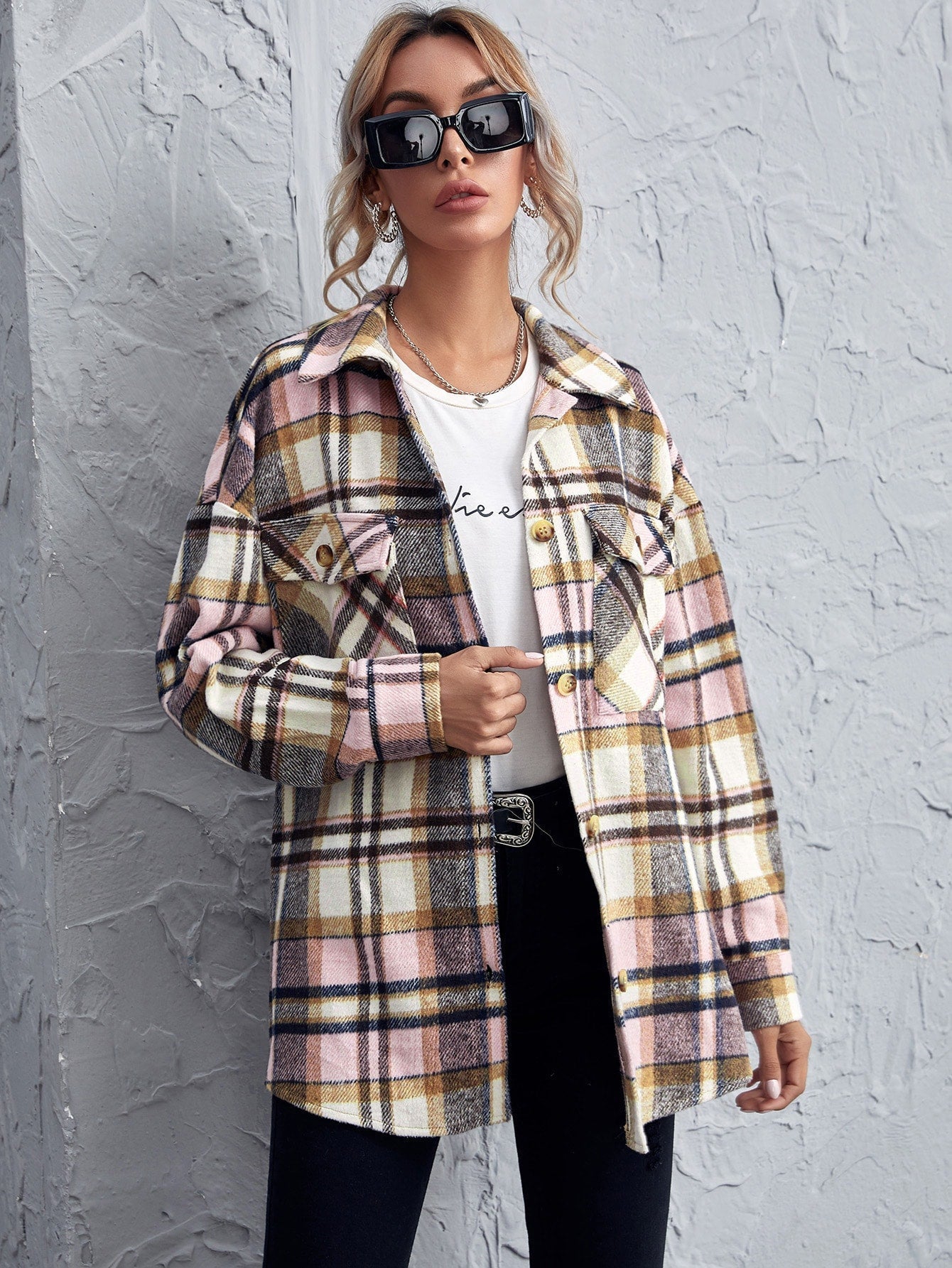 Drop Shoulder Gingham Blouse - Fashionpara