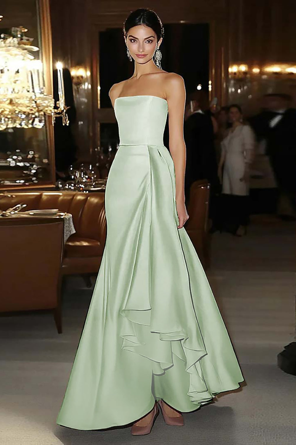 Sheath Pink Satin Strapless Gala Dress