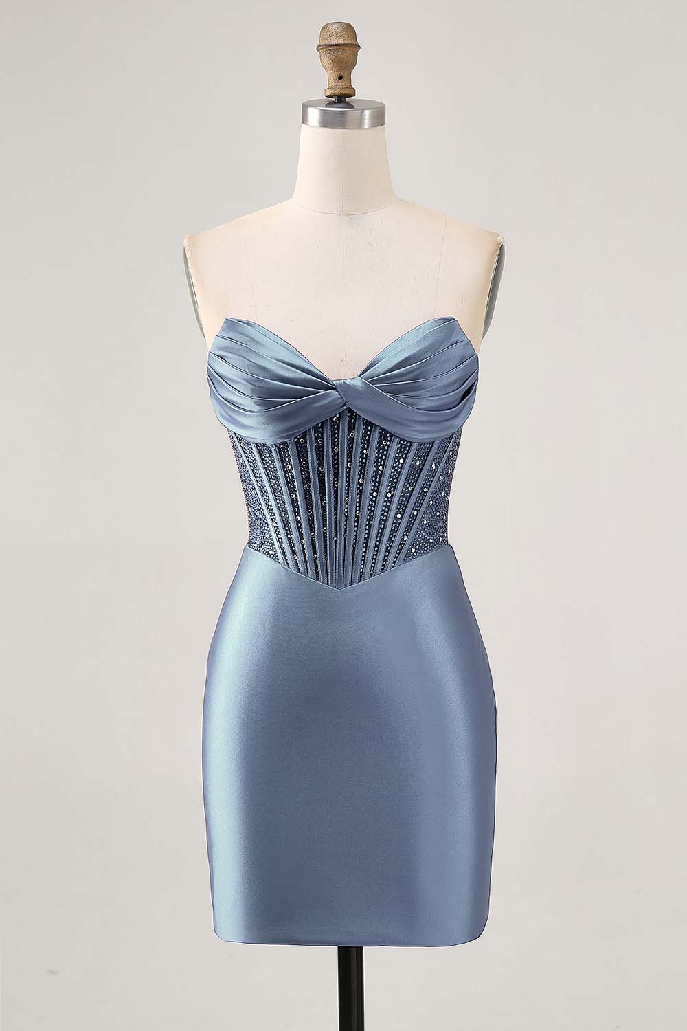 Sparkly Fuchsia Tight Corset Strapless Short Satin Homecoming Dress