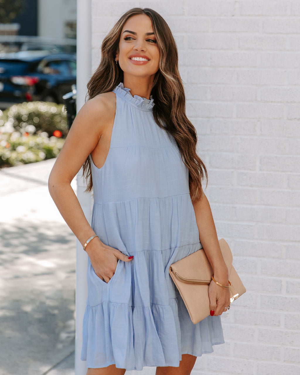 Ruffle Halter Neck Sleeveless Tiered Swing Mini Dress 3