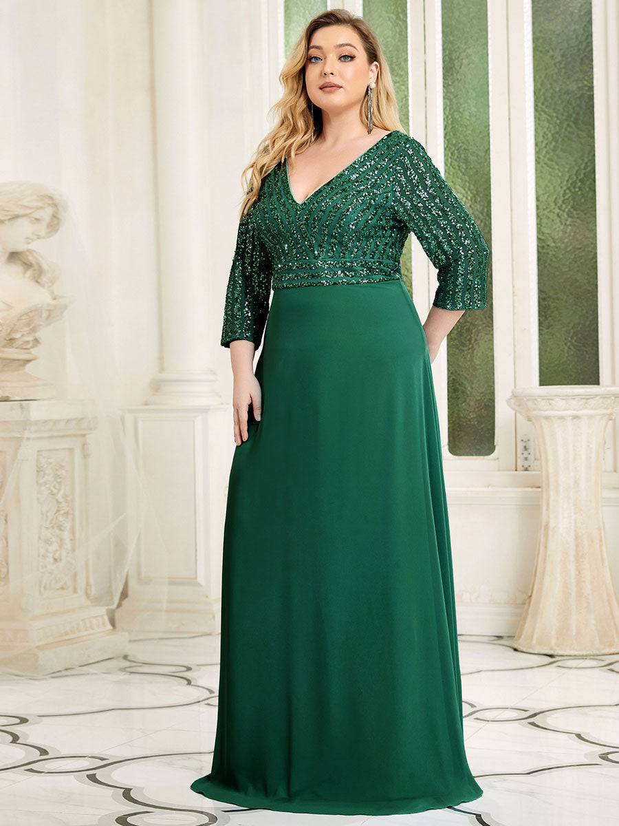 V Neck Long Formal Dress with Sequins - Fashionpara