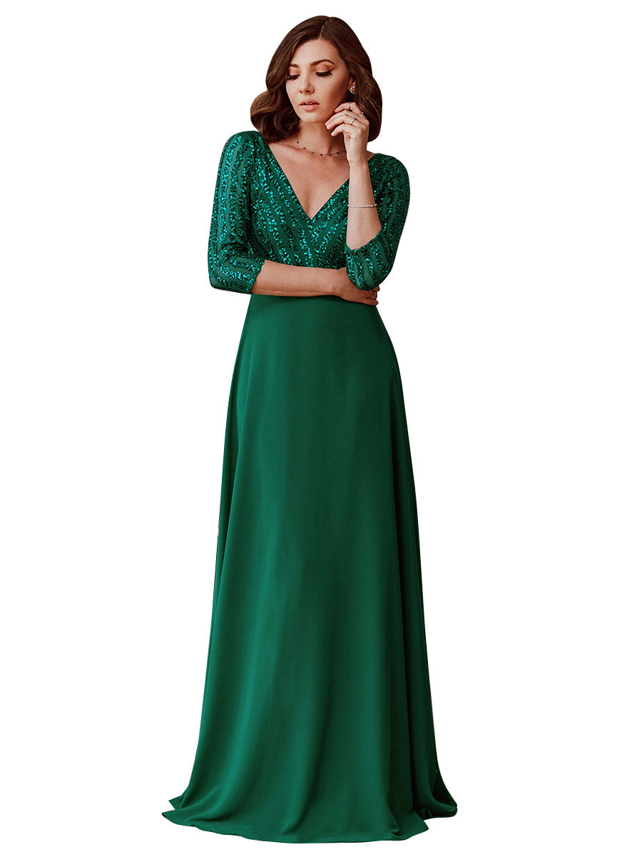 V Neck Long Formal Dress with Sequins - Fashionpara