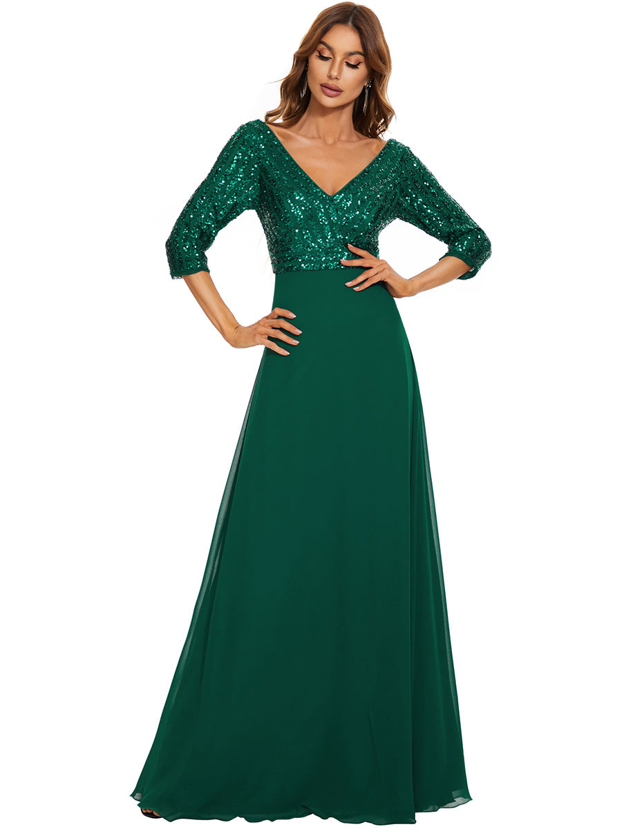 V Neck Long Formal Dress with Sequins - Fashionpara