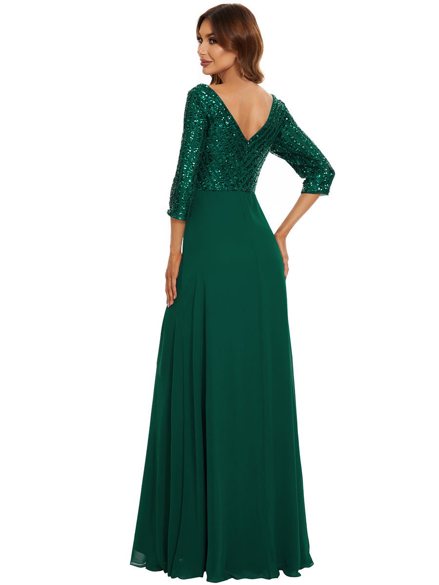 V Neck Long Formal Dress with Sequins - Fashionpara
