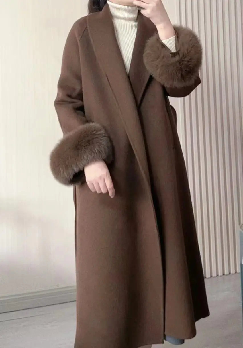 Chic Brown Woolen Tops Overcoat