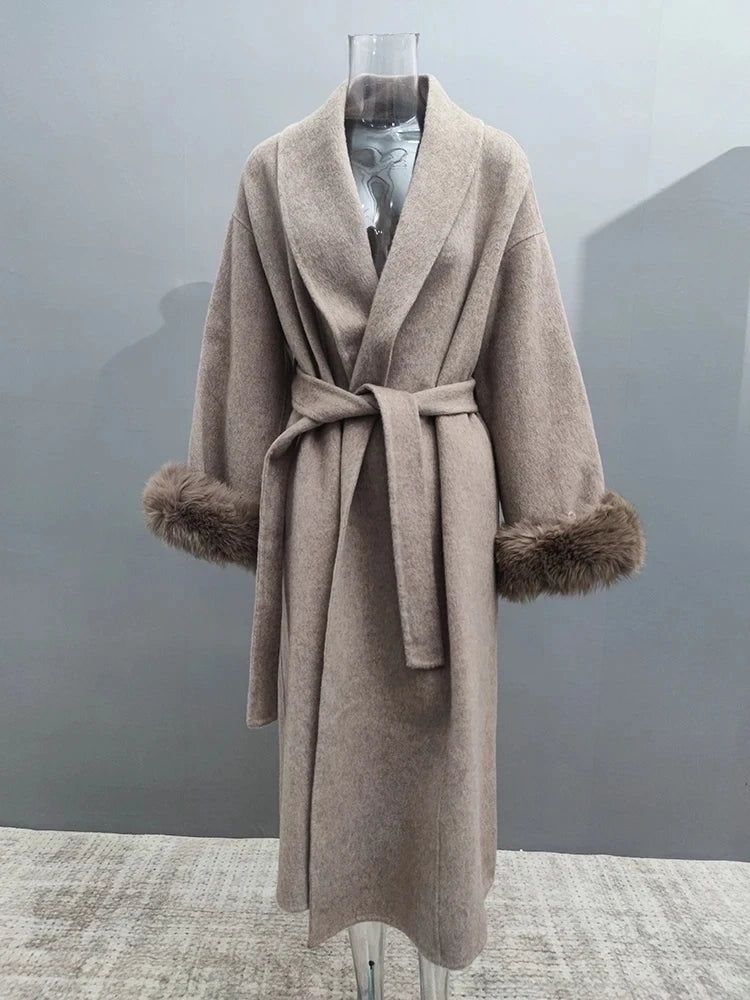 Chic Brown Woolen Tops Overcoat