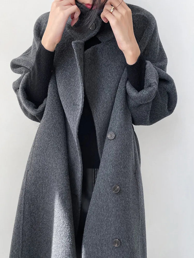 Turtleneck Wool Single-Breasted Overcoat