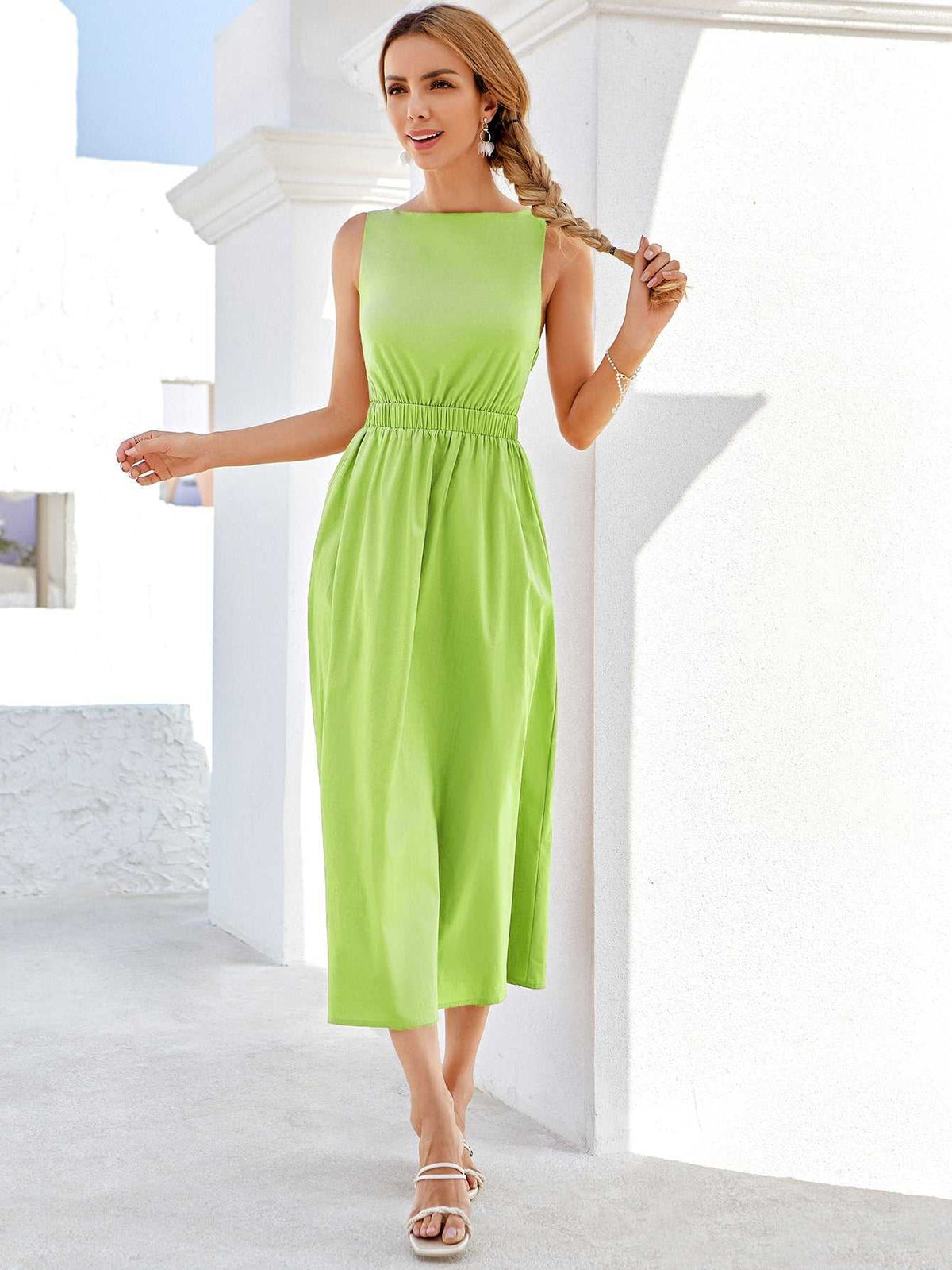 KittenAlarm - Elastic waistband X shape backless Long Dress