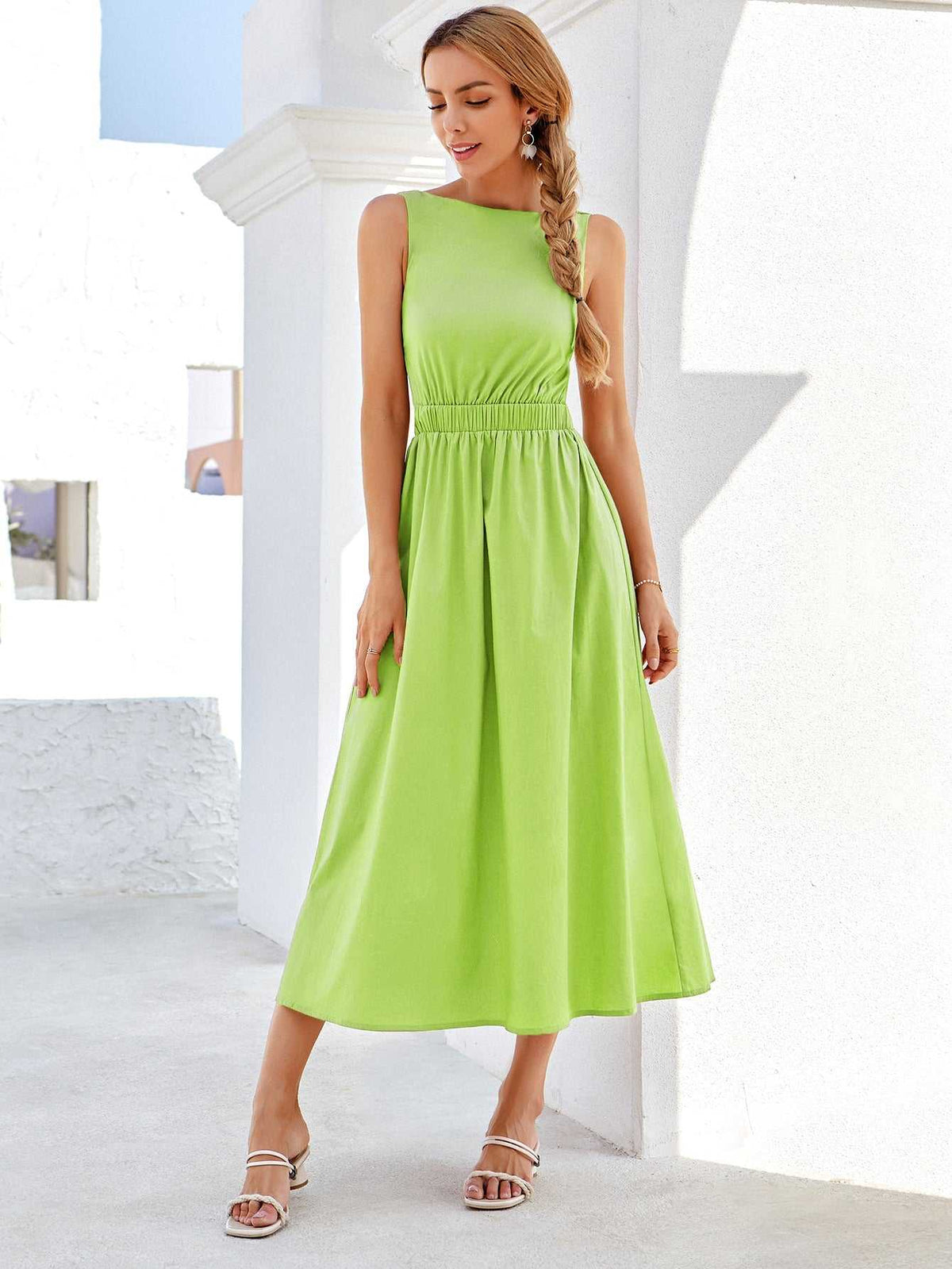 KittenAlarm - Elastic waistband X shape backless Long Dress