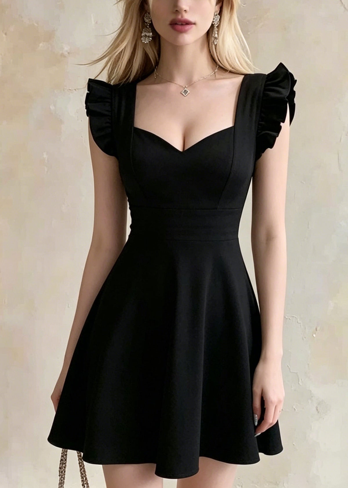Sweetheart Bustier Ruffle Strap Panel Waist A-Line Mini Dress
