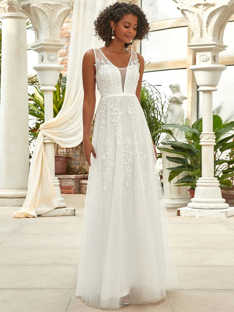 Long Lace Beading V-neck Sleeveless Backless Prom Dresses 16