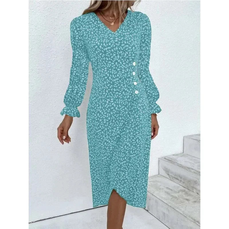 Elegant Floral Midi Puff Sleeve Ruched Waist Floral Dress
