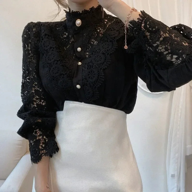 Flower Lace Patchwork Petal Sleeve Blouse