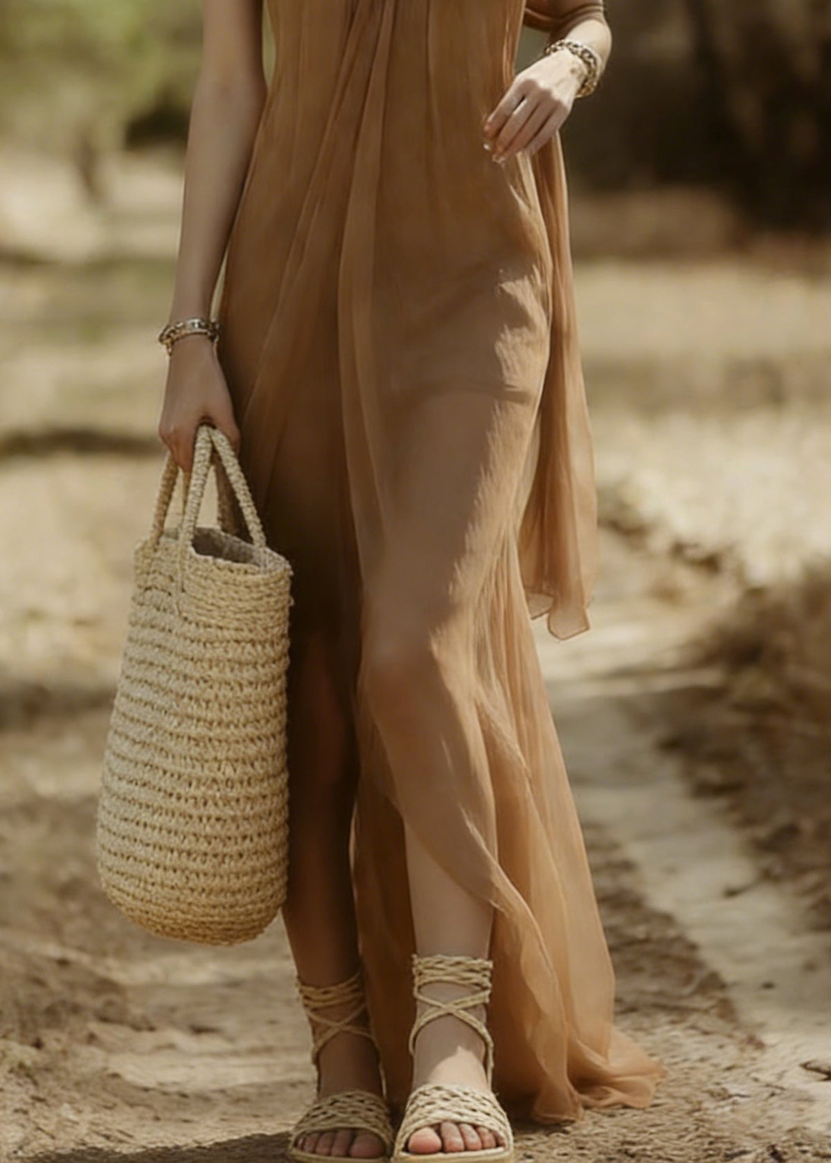 Elegant Khaki Strapless Solid Tulle Long Dresses Sleeveless - View 4