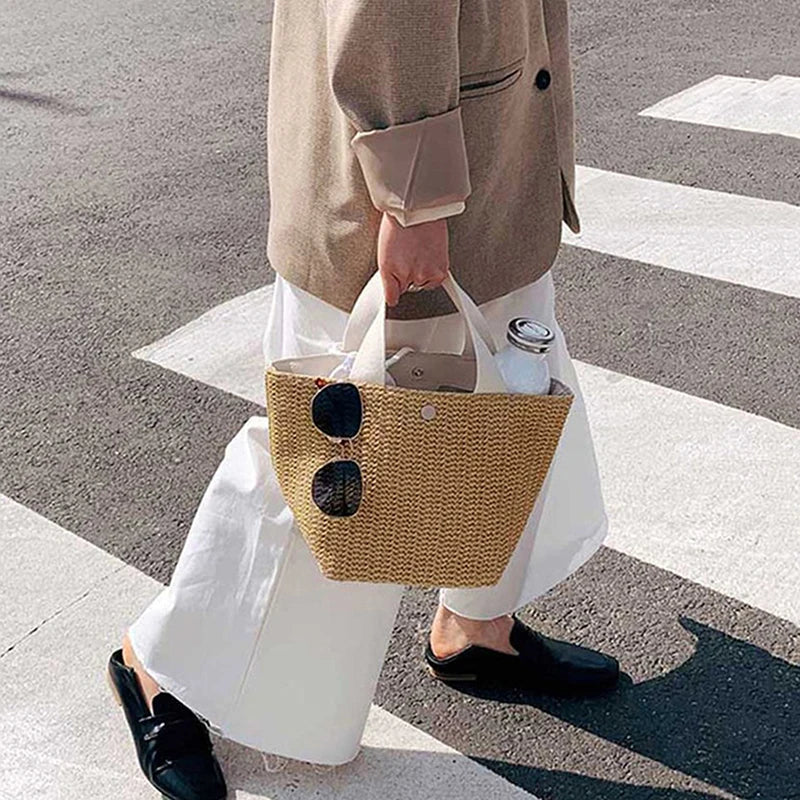 Elegant Straw Woven Beach Casual Top-Handle Shoulder Handbag