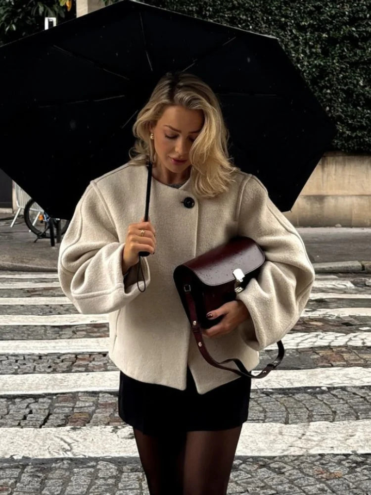 Lamb Wool Lapel Full Sleeve Overcoat