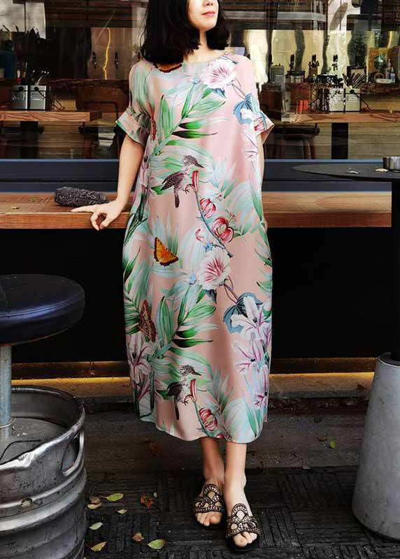 Tropical Floral Butterfly Print Short Sleeve Shift Maxi Dress - View 2