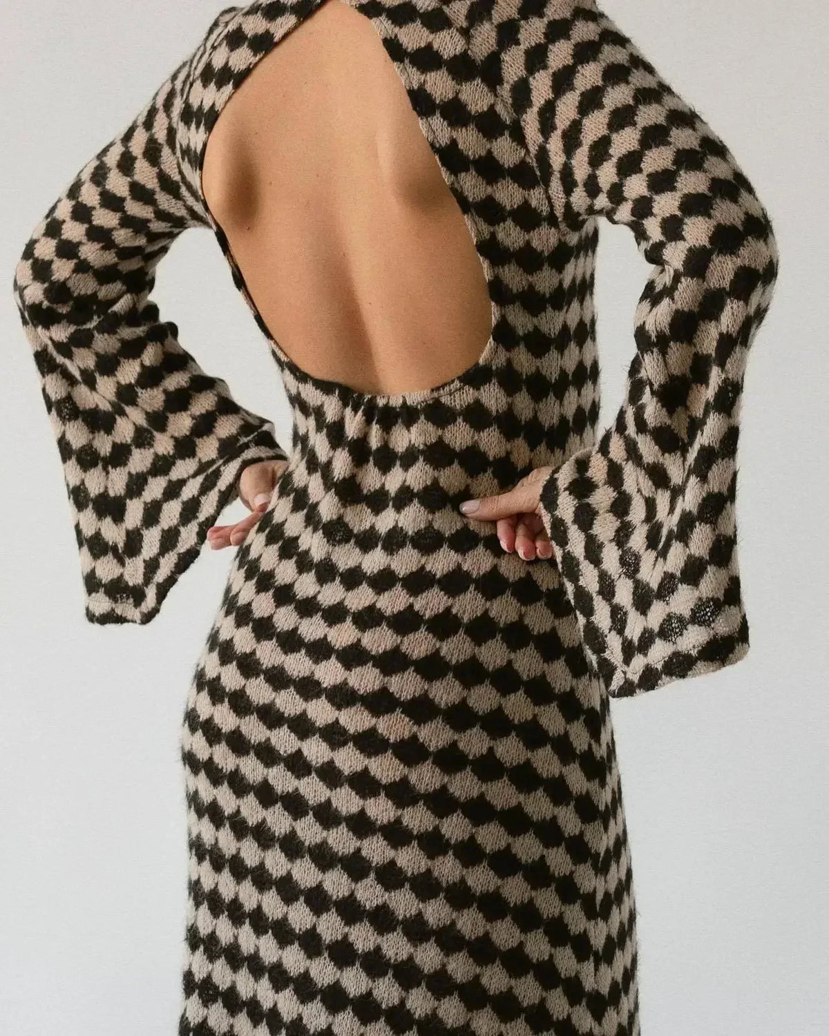 Checkerboard Print Knit A-Line Maxi Dress 4