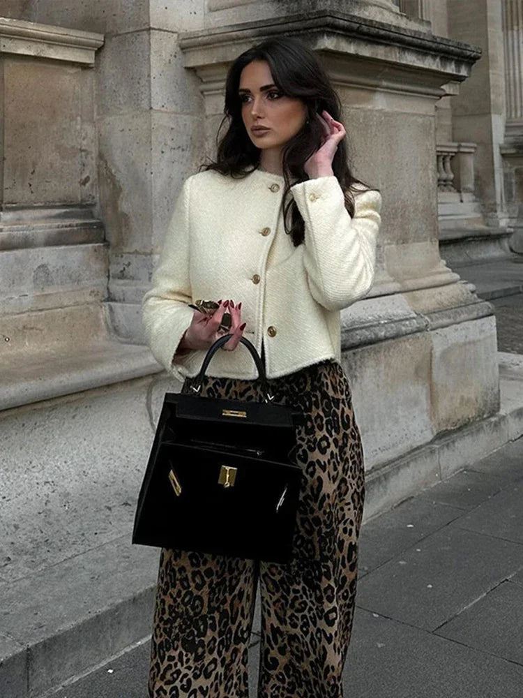 Elegant Solid Tweed O-neck Single Breasted Long Sleeve Coats - Fashionpara