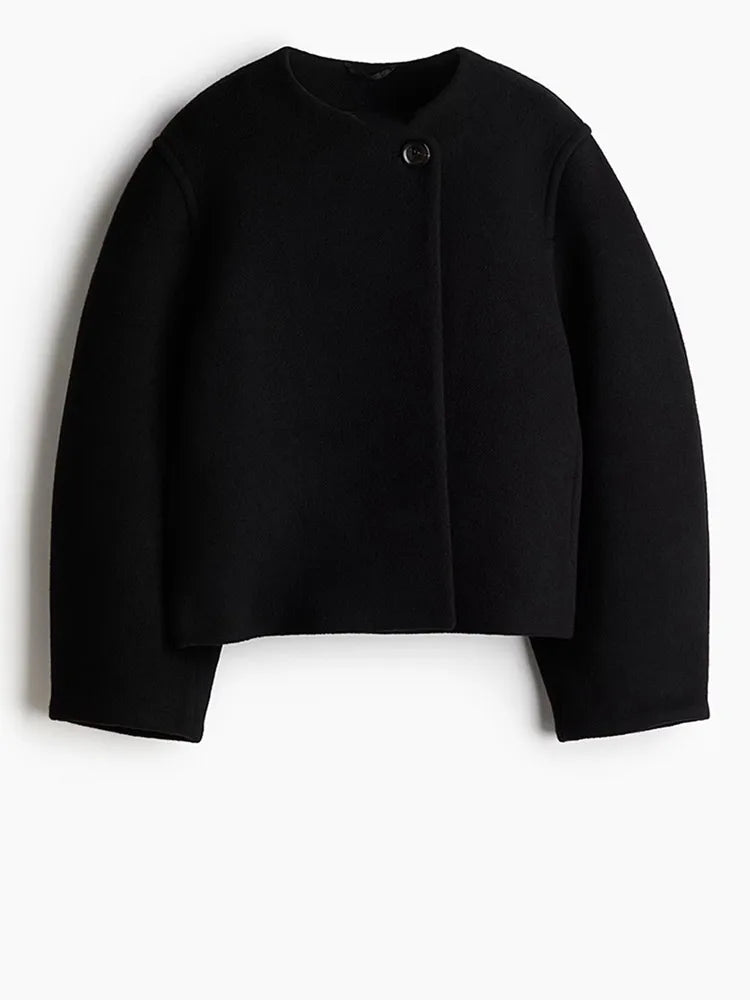 White Long Sleeve Woolen Coat