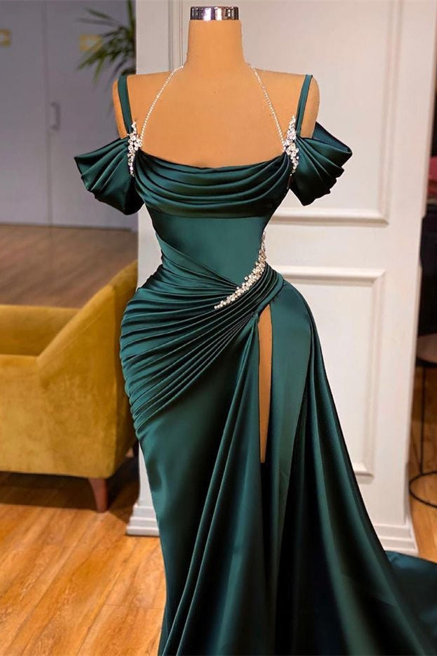 Elegant Stunning Off-the-Shoulder Mermaid Prom Evening Dresses Ruffles With Split