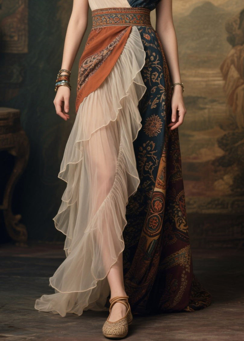 Chiffon Deep V-Neck Asymmetrical Cap Sleeve Paisley Maxi Gown - View 4