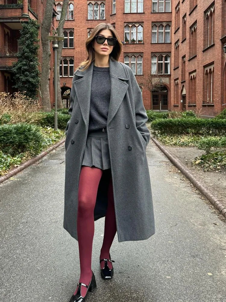 Lace-Up Mao Collar Big Lapel Overcoat