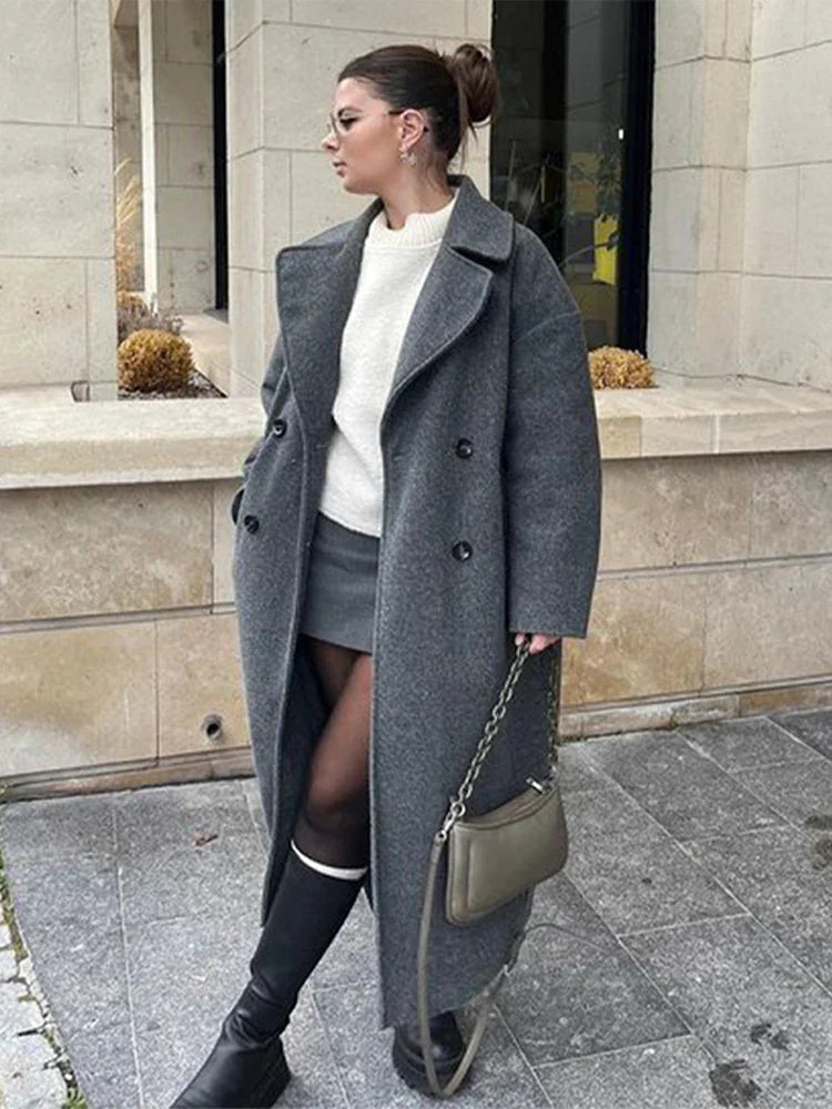 Lace-Up Mao Collar Big Lapel Overcoat