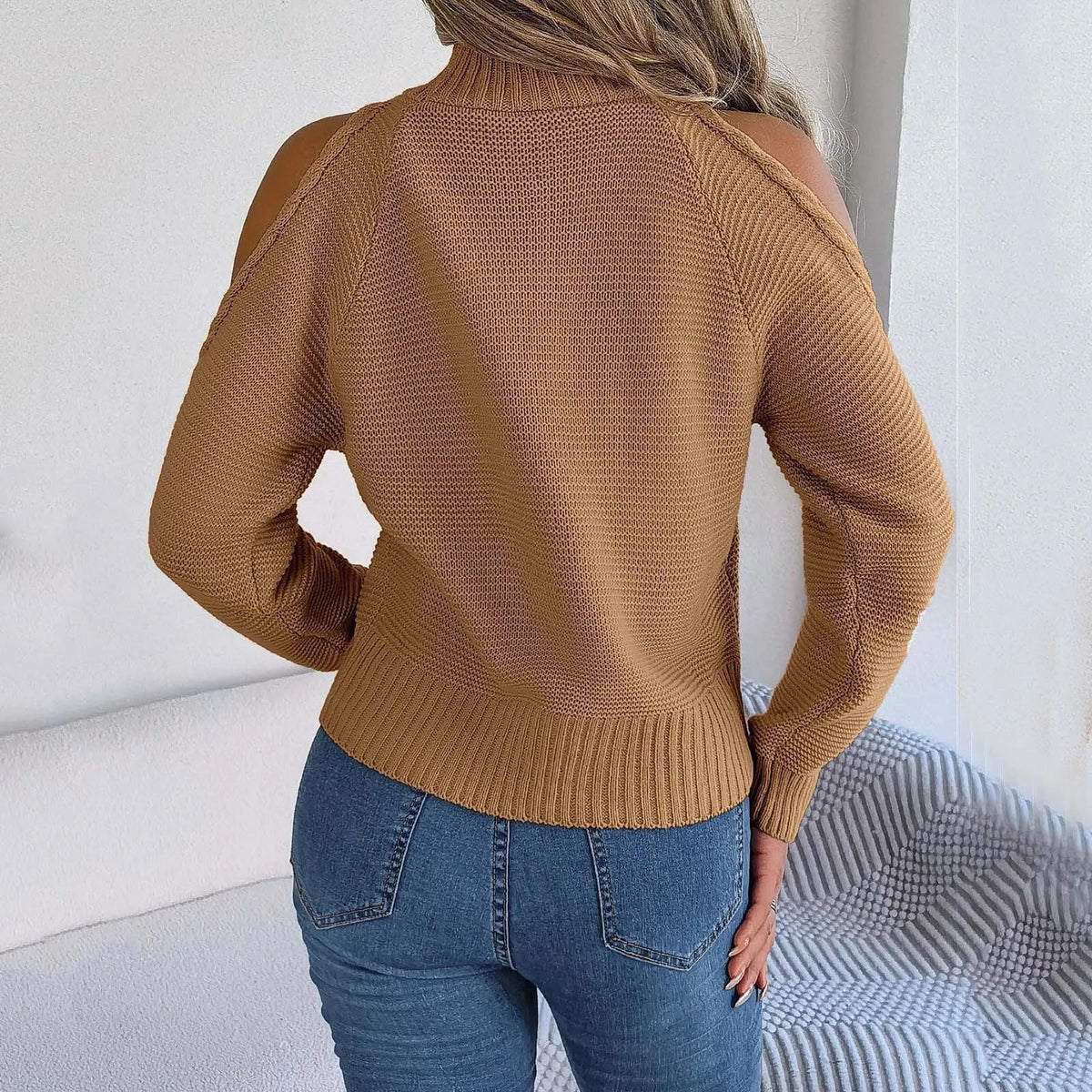 Cold Shoulder Loose Turtleneck Sweater