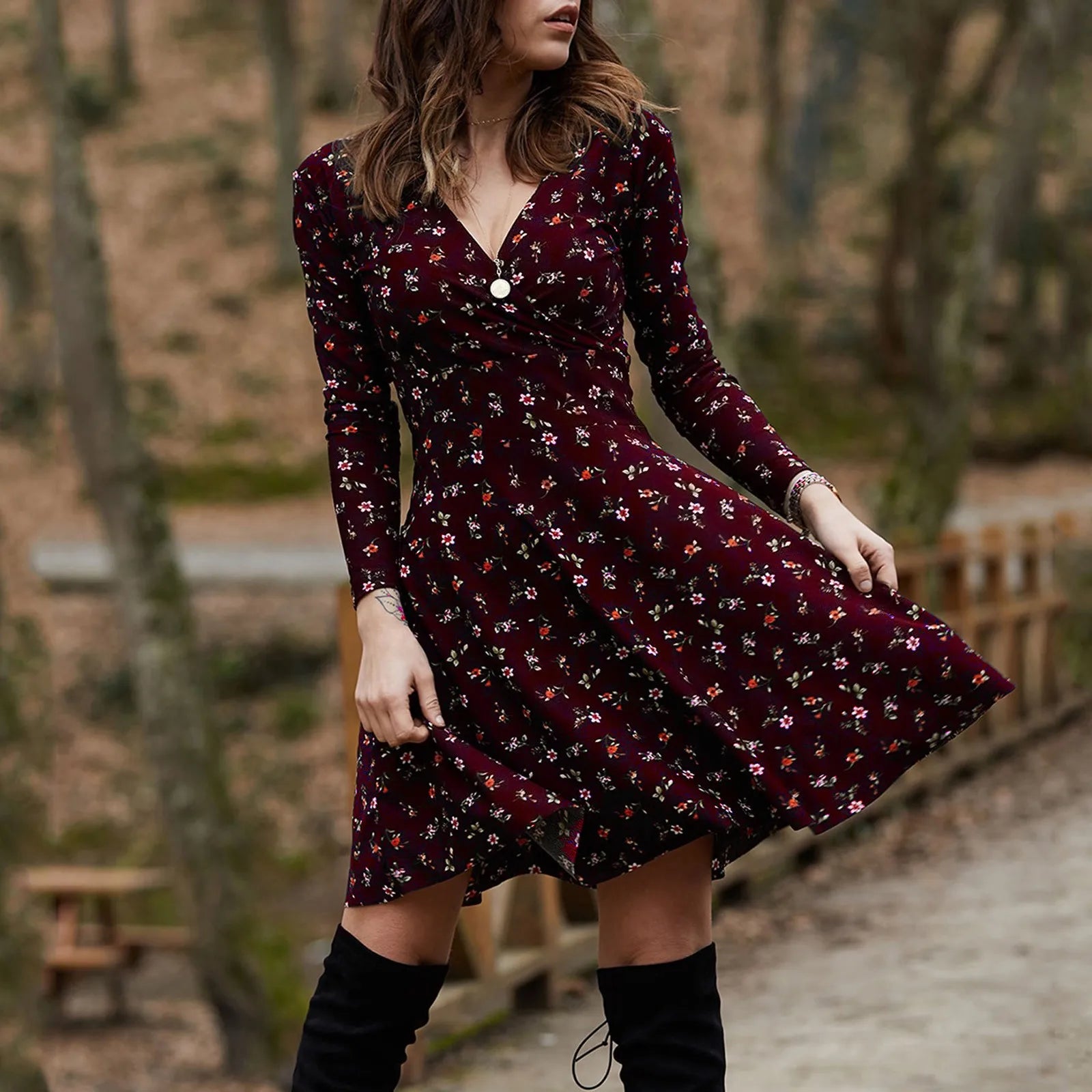 Retro Floral Swing Midi Floral Dress