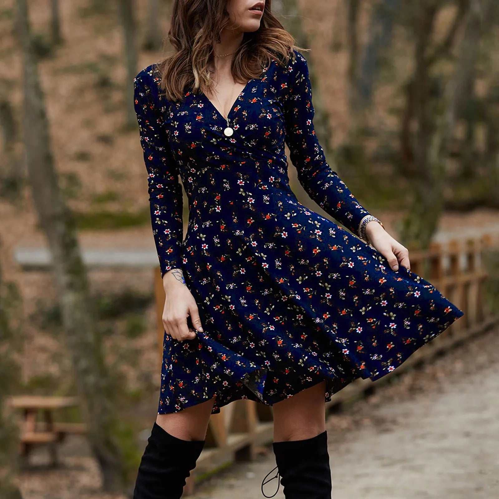 Retro Floral Swing Midi Floral Dress