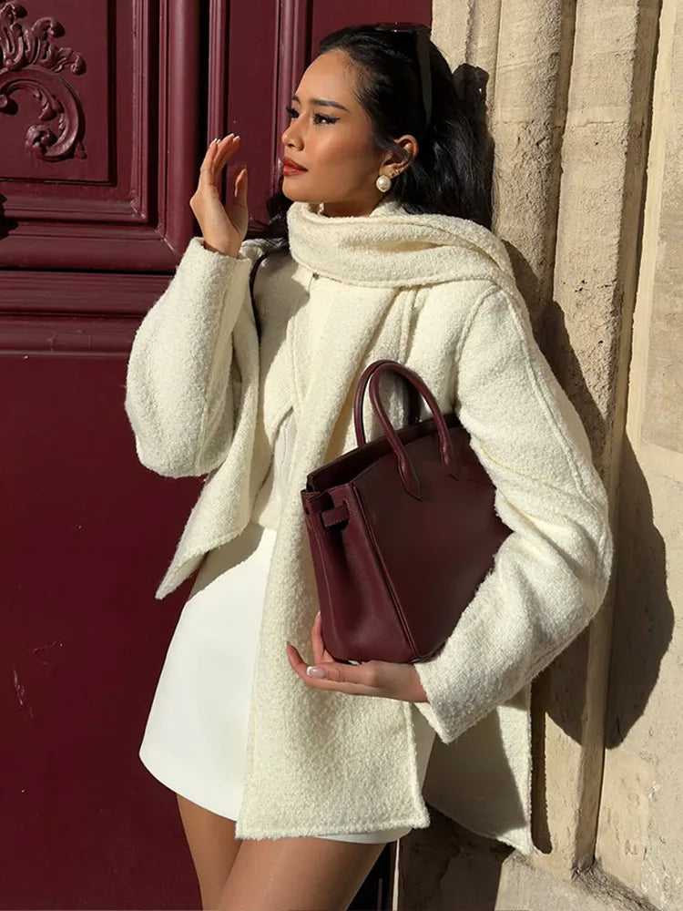 White Double Pocket Woolen Coat