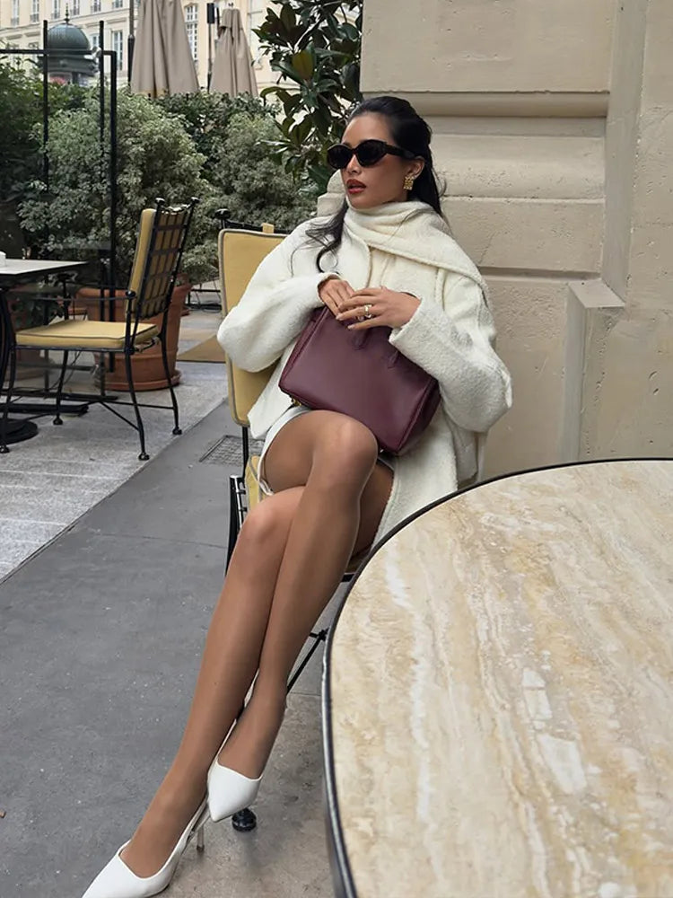 White Double Pocket Woolen Coat