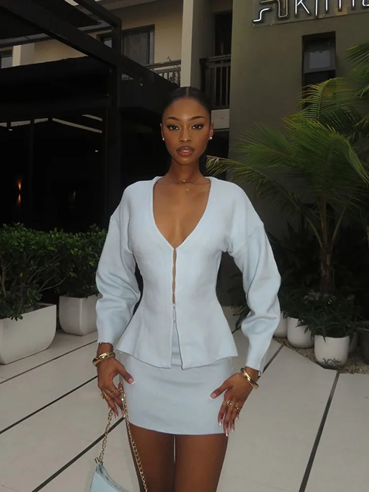 White V-neck Woolen Coat