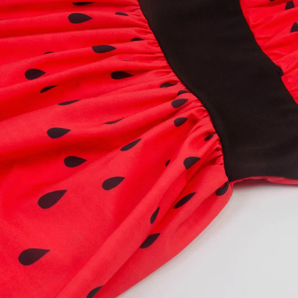 Watermelon Print Spaghetti Strap Swing Midi Dress 3