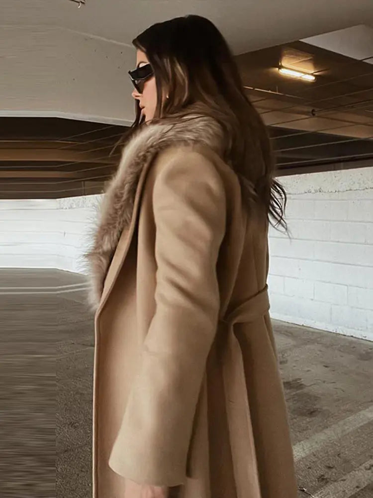 Brown Fluffy Faux Fur Casual Overcoat