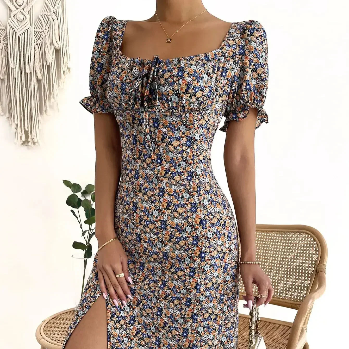 Elegant Pleated A-line Floral Print Casual Dress