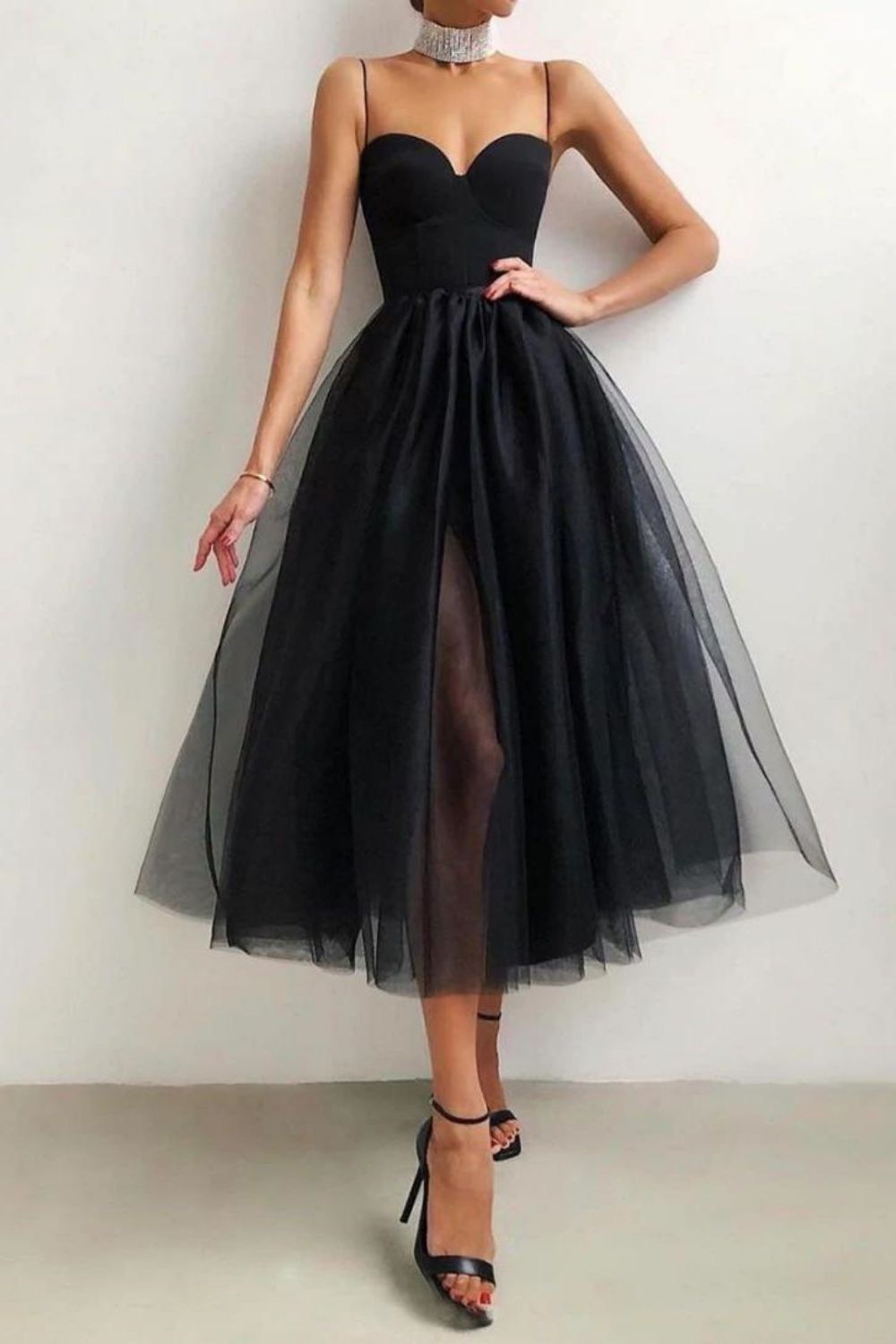 Elegant A-line Spaghetti Straps Black Homecoming Dress - Fashionpara