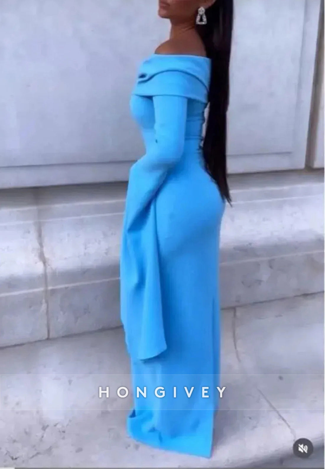 Off the Shoulder Column Long Sleeve Evening Formal Dresses