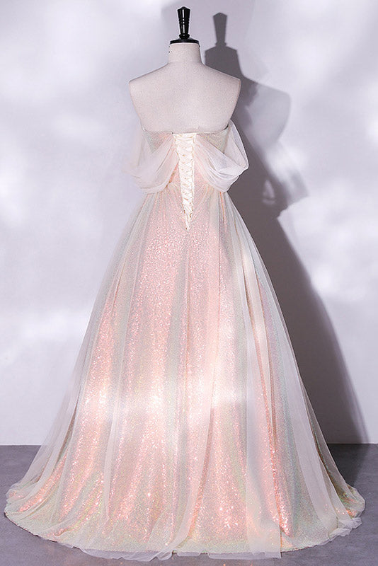 Sequin Tulle Off-Shoulder Sweetheart A-Line Ball Gown